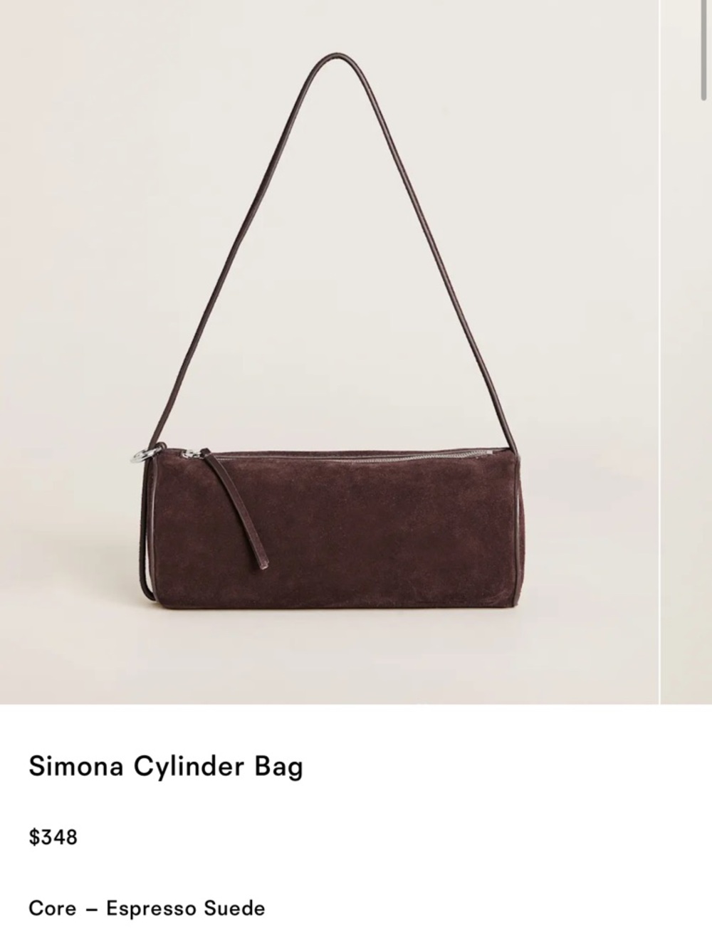 Reformation Simona Cylinder Bag in espresso suede
